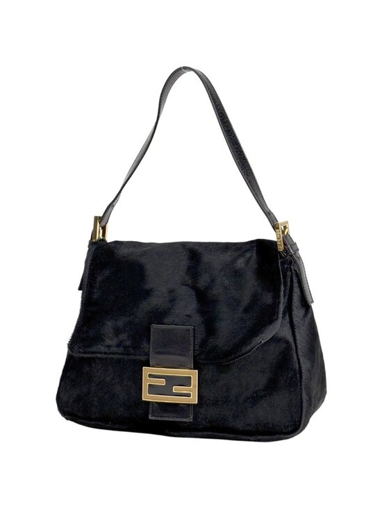 Fendi Handbags - Fendi Zucca Logo Shoulder Bag Mamma Baguette Calf Hair Black